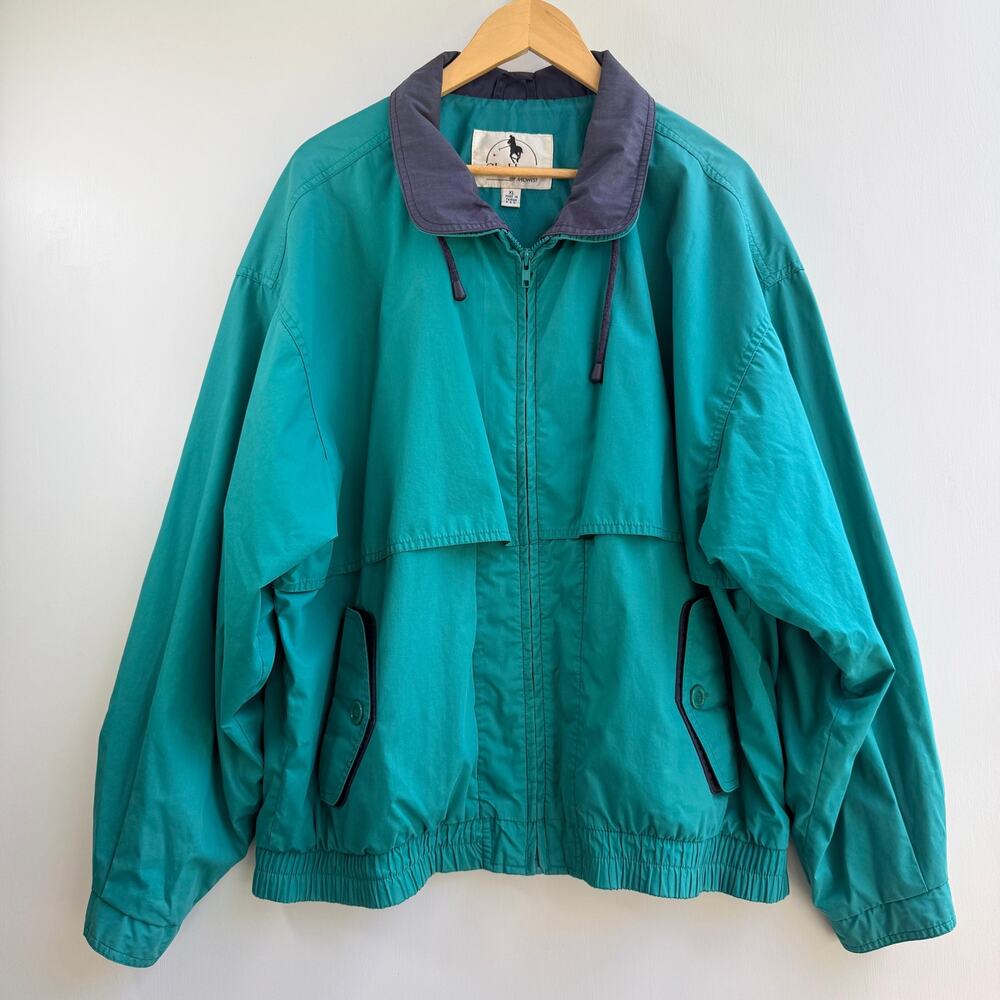 Vintage Chukkers XL Teal Bomber Jacket 90s Colorblock Windbreaker Wind Resistant